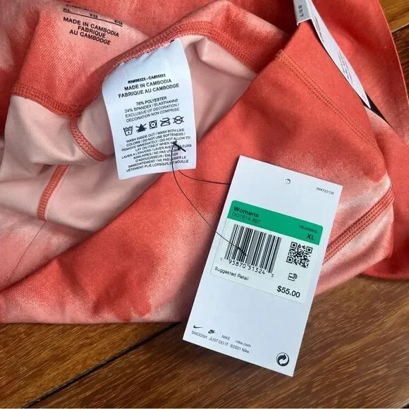 Nike One Luxe Orange Tie Dyed Tight Fit Mid Rise Biker Shorts Sz XL NWT - Picture 12 of 12